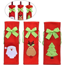 Set di 3 custodie protettive per bottiglie di vino natalizie – con disegni di Babbo Natale, renne e albero di Natale, con chiusura