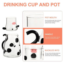 Glaskrug mit Cartoon-Motiv, Wasserkaraffe für den Nachttisch, Getränkekrug, Heiß- und Kaltwasserkrug mit Becher für Saft, Milch und