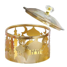 Vassoi per Ramadan con coperchio - Vassoio in metallo dorato Eid Mubarak Piatto per Ramadan Contenitore per caramelle