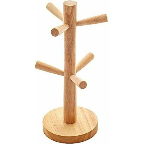 Wooden Cup Holder - LARGEIGHT - Cup Tree - Tabletop Stand - 6 Hooks - Brown