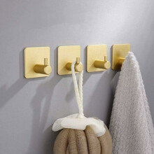 Set mit 4 selbstklebenden Wandhaken für Bad, Küche, Handtuchhaken, praktische Klebehaken (Gold)