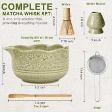 Ensemble de 5 fouets à matcha, bol de 530 ml avec bec verseur, ensemble de fouets à matcha de cérémonie japonaise, cadeau pour débutants