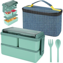 Bento Box - Unspecified - 1.4L - 3 Compartments - Insulated Bag Included - Green