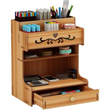 Organiseur de bureau en bois avec tiroir - Grande capacité - Boîte de rangement pour la maison, le bureau et l'école (Cerisier)