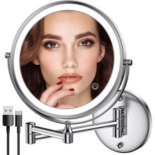 Wandmontierter Kosmetikspiegel – MARSEE – Doppelseitig (1x/10x) – LED-Beleuchtung – 360-Ausziehfunktion – USB-aufladbar