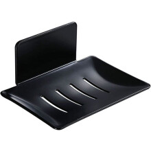 Wall-Mounted Adhesive Soap Dish - YNKKVRE - Black - Aluminum - No Drilling Required - Quick Drainage