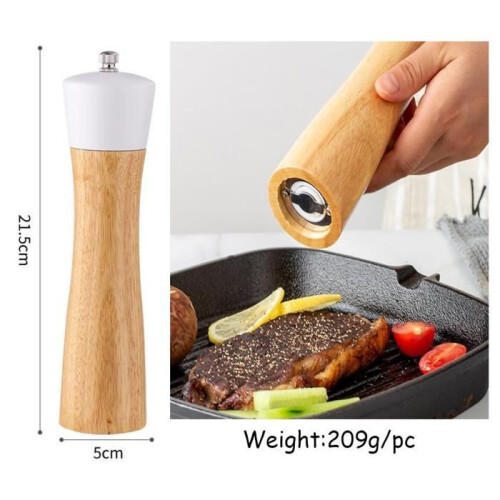 Pepper and Salt Mill - Unspecified - Solid Wood - Ceramic Core - Stainless Steel - 5x5x21.5cm 1