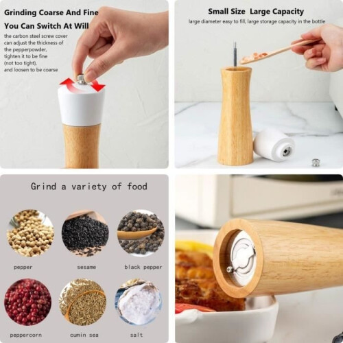 Pepper and Salt Mill - Unspecified - Solid Wood - Ceramic Core - Stainless Steel - 5x5x21.5cm 2