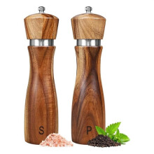 Set of 2 Acacia Wood Salt and Pepper Mills, Wooden Salt and Pepper Mill Set, Salt and Pepper Shakers, Tableware