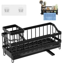 Porta spugne per lavello da cucina, organizer per lavello con vassoio di scolo automatico, organizer per riporre utensili, porta utensili