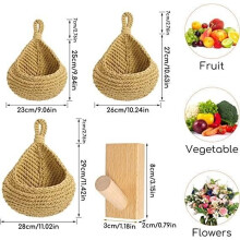 Panier suspendu - AMOUNE - Lot de 3 - Tressé à la main - Rangement mural - Rangement pour ail