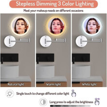 Wall-Mounted Makeup Mirror - MARSEE - Double-Sided 1X/10X - LED Lighting - 360 Extension - USB Rechargeable