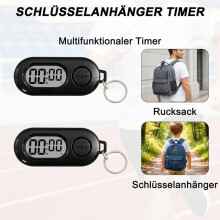 2 Pack Digital Timer Keychain, Portable Countdown Timer and Stopwatch with LCD Display, Small Clip- Pocket Timer