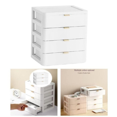 Desk Drawer Organizer, Bedside Table, Nightstand, Dressing Table, Plastic Storage Box for Documents, 4 Tiers 1