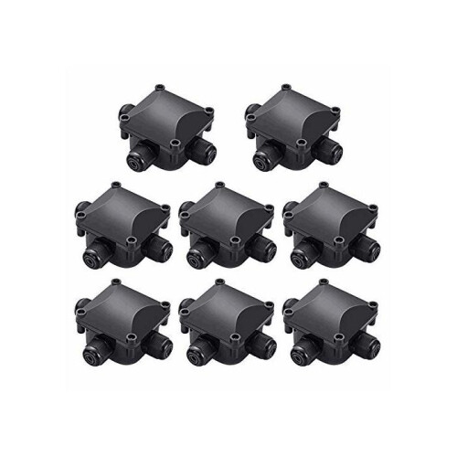 Junction box, 8 pieces, 3-way waterproof cable connector, IP68 electrical connection box, cable pulley