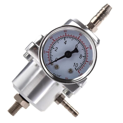 Universal adjustable fuel pressure regulator for car with gauge, silver 1