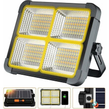 Faro LED ricaricabile con 336 LED, 100W, pannello solare, 4 modalità, batteria da 12000mAh, ideale per il campeggio.