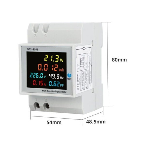 Electricity Consumption Meter, 100A 6-in-1 DIN Rail 220V Current Power Frequency Factor Meter 2