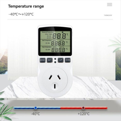 Intelligent Digital Temperature Controller, Plug au, 10(2)A, 240V, Max. 2400W, LCD Screen.