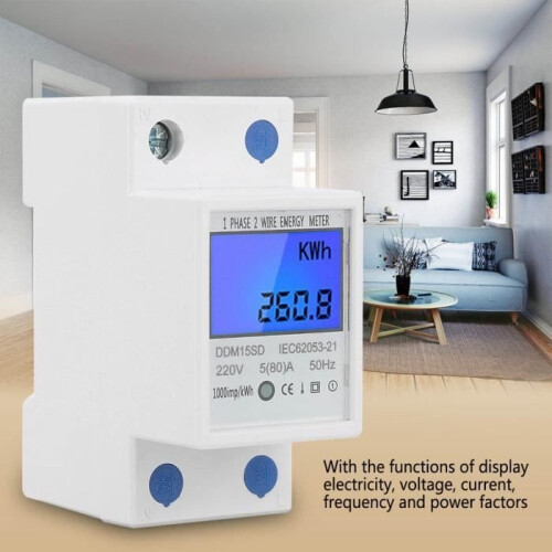 Energy meter - DDM15SD - Single-phase - Backlit LCD - 35 mm DIN rail - 5(80)A 1