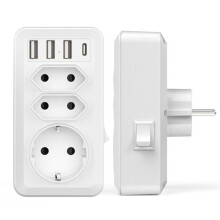 7-in-1 USB Power Strip, Multi-Power Wall Charger with 3 AC Outputs (16A, 3800W), 3 USB 5V/3.4A Ports, 1 Type-C Port