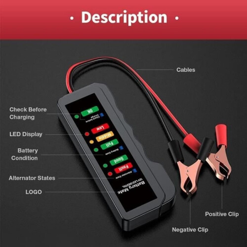 Accutester - Auto - 12V - 6 LED's - Draagbaar - Dynamo-analysator 1