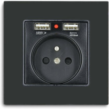 Wandcontactdoos met 2 USB-poorten - ZVD - Zwart - Rechthoekig - Inbouwmontage - Dubbele contactdoos - 250V x 16A - 5V x 2,1A