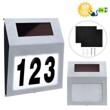 Numero civico illuminato a energia solare - HENGMEI - Argento - 2 LED - Impermeabile - Resistente al calore