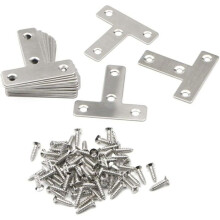 Verpakking van 20 platte T-vormige hoekbeugels voor meubelreparatie, houtfineer, 90 graden, 60 mm x 60 mm