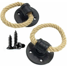 (Nero) 2 pezzi Maniglia in ferro battuto con corda di canapa vintage, maniglie per porte in legno, pomelli per armadi, maniglia per