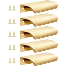 Set van 5 vergulde keukenkastgrepen, 80 mm, gemaakt van aluminium, voor badkamerkastdeuren, in geborsteld messing.
