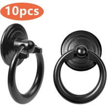 Lot de 10 poignées de porte, de tiroir ou de meuble en métal noir, style classique.