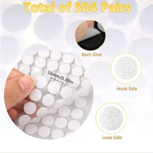 1008 autocollants à gratter ronds, 504 paires de pastilles adhésives à gratter de 10 mm, avec fixation auto-agrippante, blanches double