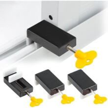 3PCS Sliding Window Locks with Key, Adjustable Aluminum Security Sliding Patio Door Lock, Door Frame Lock