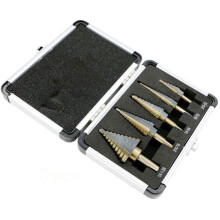 Set of 5 titanium step drill bits, 50 sizes in 5 high-speed steel drill bits for sheet metal with aluminum case, step drill bits for