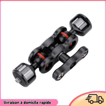 Dual ball head camera mounting arm for flexible adjustments and durability, compatible with most