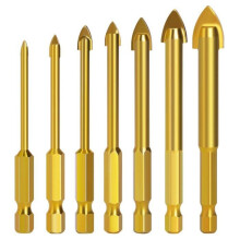 Set van 6 zeskantige glasboren met titanium keramische coating, boormaten 4 mm / 5 mm / 6 mm / 8 mm / 10 mm / 12 mm