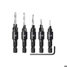 5-Piece Chamfering Drill Bit Set, 1/4" Adjustable Hex Shank Cutter Set with Quick Change, Replaceable Milling Bits