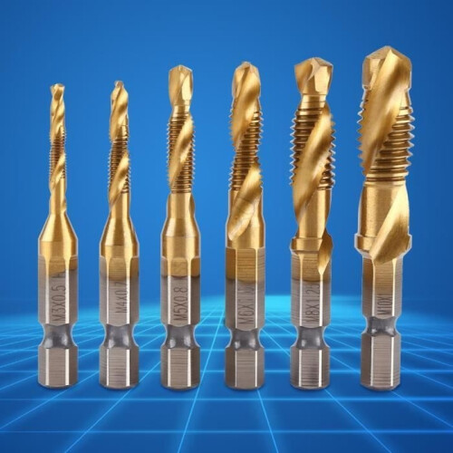 Drill bits and taps - HSS - M3-M10 - Titanium coating - 6 pieces - 1/4" hex shank