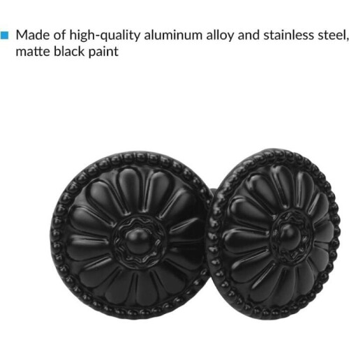 Furniture knobs - LARGEIGHT - Pack of 12 - Black - Floral pattern - 30 mm 2
