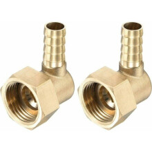 Brass Barbed Hose Elbow Fitting 10mm x G1/2 Female Hose Connector with Swivel Nut for Water, Fuel, and Air - Pack of 2