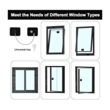 4-Piece Window Security Set, Black Fridge Padlock, Window Lock, Strong Adhesive Fridge Lock, No Drilling Required Door Stopper with