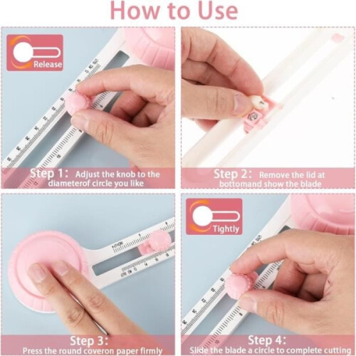 Adjustable Circle Cutting Tool - ZGEER - Rotary Circular Paper Cutter - Pink 2