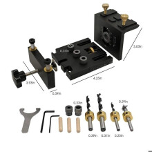 TTLIFE 3-in-1 Positioning Jig Kit, 6/8/10/15 mm Pocket Hole, with Positioning Clip and Adjustable Drill Guide