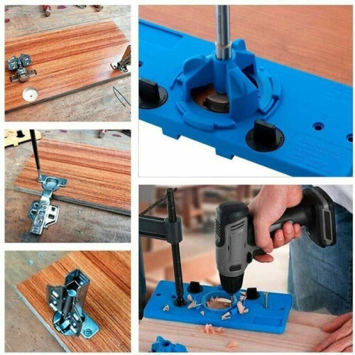 35mm Invisible Hinge Drilling Jig and 35mm Drilling Hinge Device with 35mm Drill Bit and Depth Stop Support 1