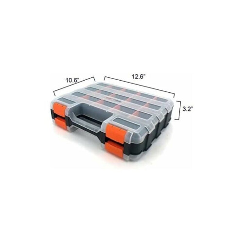 Double-sided tool storage box with removable plastic divider, ideal for screws, nuts, and small tools. 1
