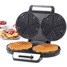 Hartvormig wafelijzer - Brillsten - Antiaanbaklaag - Instelbare temperatuur - Zwart - Maakt 2 wafels - Hoog vermogen 1200 W