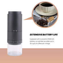 Moulin à café portable à piles avec 38 réglages ajustables, pour les voyages, le camping, le bureau et l'espresso.