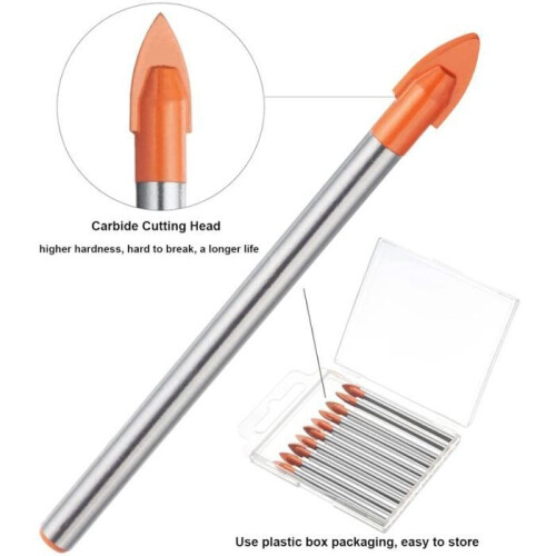 Glass Tile Drill Bits - LARGEIGHT - 6 mm - Pack of 10 - Tungsten Carbide - Multi-purpose 1