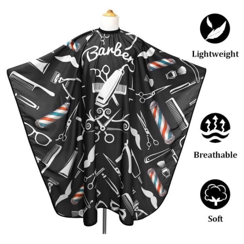 Friseurschürze – MARKE – Schwarz – 140 x 60 cm – Leichtes Polyester – Fleckenabweisend